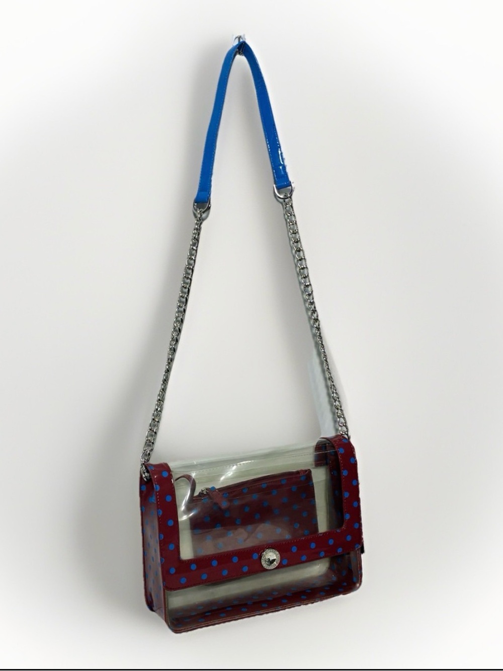 SCORE GameDay bag  orig tags dustbag, charm incl. polkadot maroon blue NOS 2015